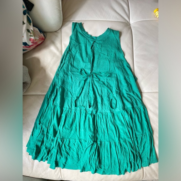Free People Right On Time Tiered Tunic Top Green Cotton Size Small Oversized - Picture 5 of 7